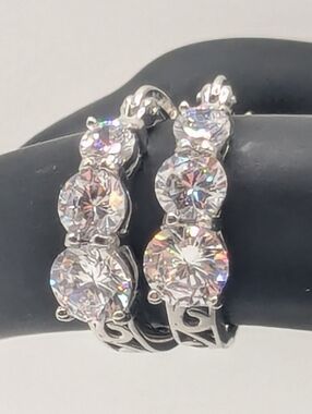 NEW 3-stone Hoop Earrings Set In Sterling Silver, 925, NWOT